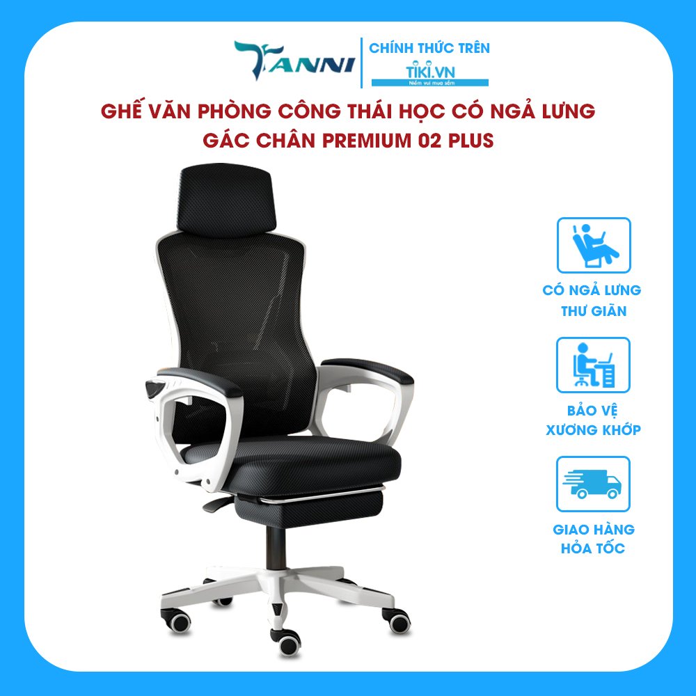 Ghế xoay văn phòng công thái học ergonomic có ngả lưng Premium 02, ghế xoay Gaming cao cấp nhập khẩu