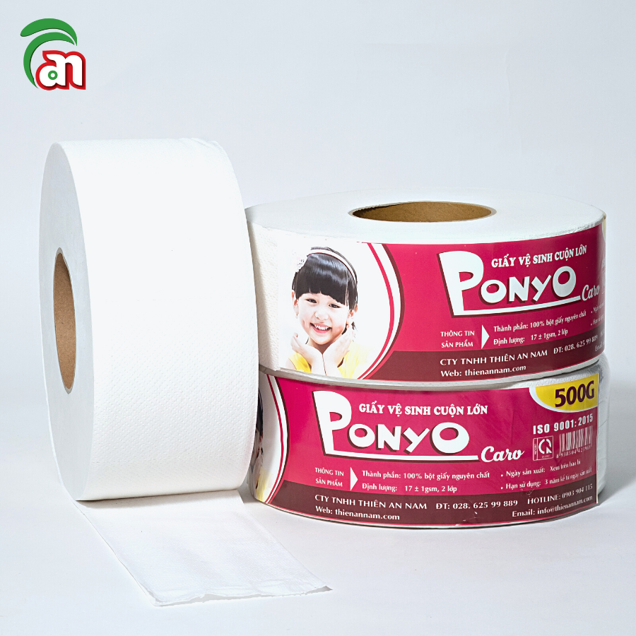 Combo 5 cuộn Giấy vệ sinh cuộn lớn chất lượng cao PONYO JB500 2 lớp hoạ tiết caro 500g - Thiên An Nam paper