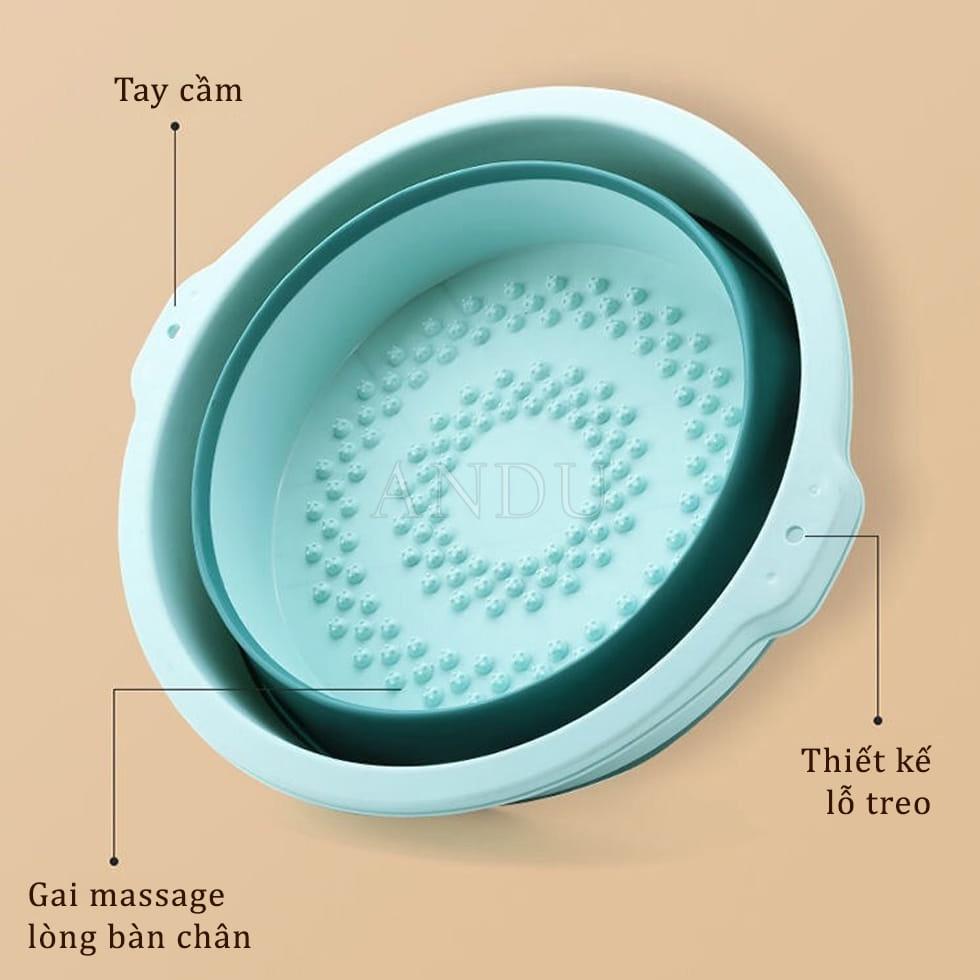 Chậu Ngâm Chân Gấp Gọn Hình Tròn Không Nắp Silicon Massage Chân Thư Giãn Size To Thau Gấp Gọn Thông Minh