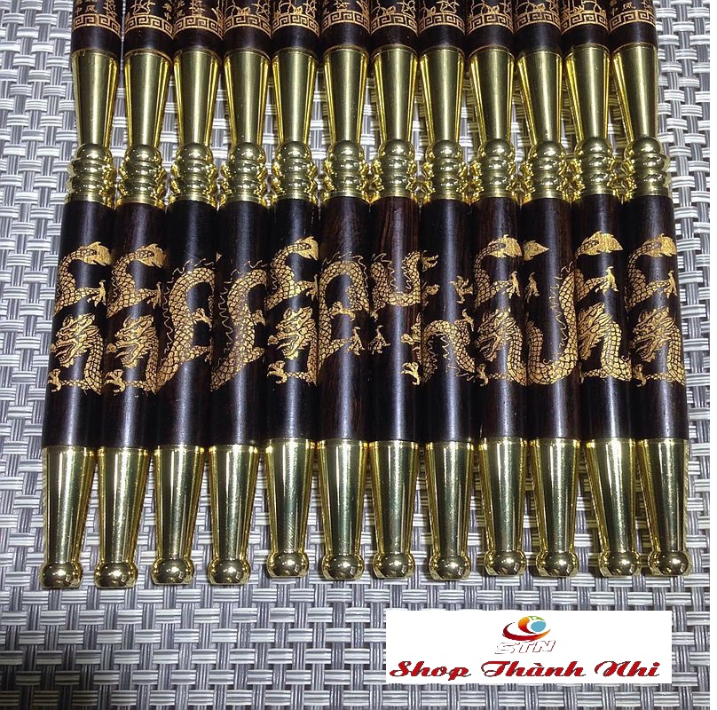 Tẩu thuốc gỗ đàn hương đen khảm RỒNG, VÀ TRE cực kỳ đẹp, đầu hút hợp kim đồng, Shop Thành Nhi SSNT02A