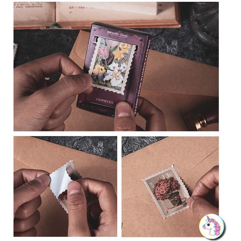 Set 100 sticker vintage - sticker tem thư - little postman