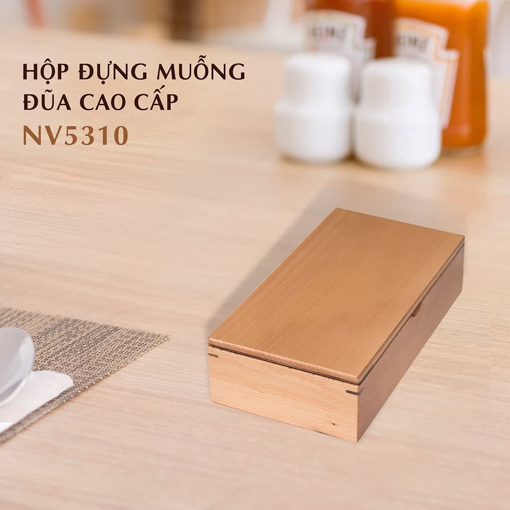 Hộp đựng đũa muỗng có nắp bằng gỗ, hộp đựng đũa thìa có nắp đậy cho nhà hàng quán ăn hay gia đình Nhatvywood NV5310