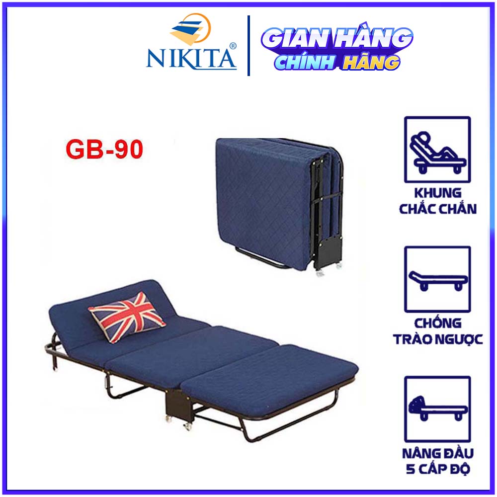 Giường Ngủ Gấp Gọn Thông Minh Nikita, Xếp Thành Ghế Sofa Dễ Di Chuyển - D180 X R90 X C26 Cm - Xanh Dương Đậm