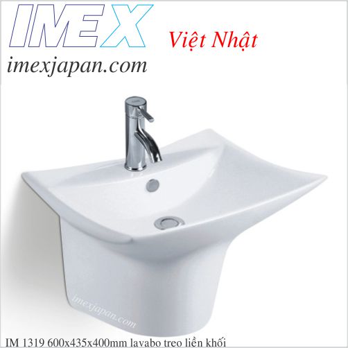 Lavabo treo tường nguyên khối men sứ phủ nano cao cấp chính hãng IMEX IM 1319