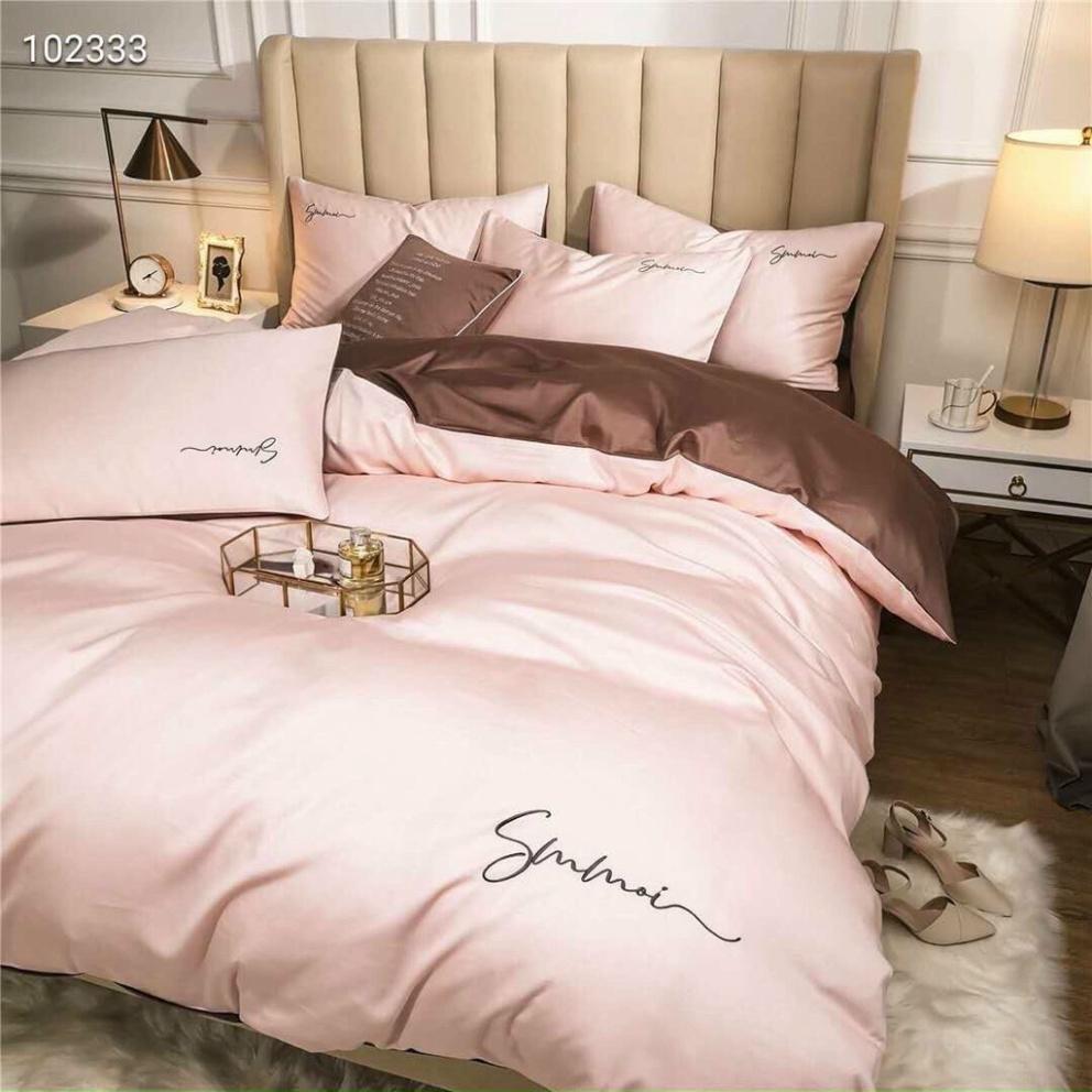 Set 5 Món Chăn Trần Bông Ga Gối Tencel 40s LAN PHAM BEDDING - Hồng Nhạt