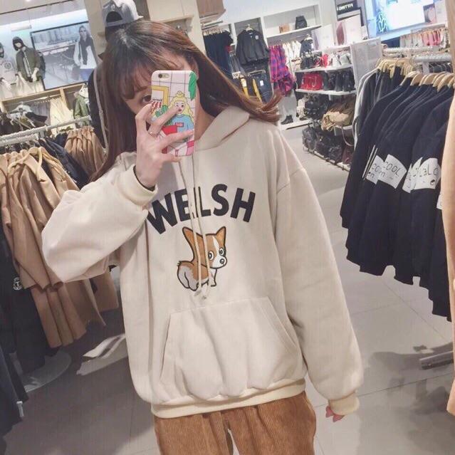 ÁO HOODIE Welsh có bigsize màu trắng