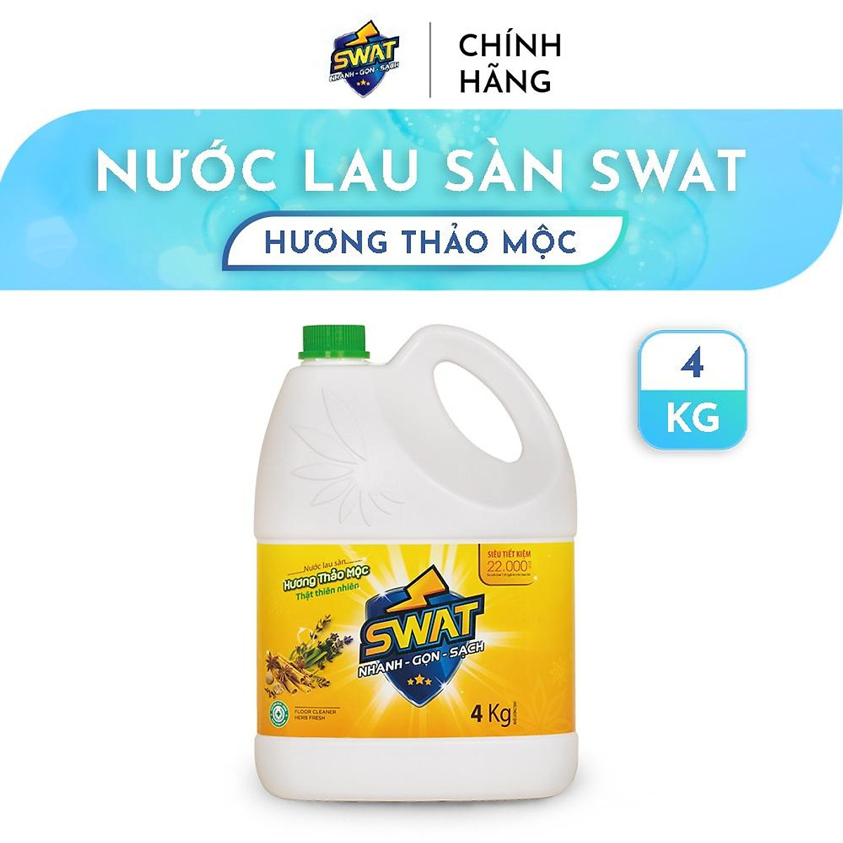 Nước Lau Sàn SWAT Đậm Đặc Hương Thảo Mộc can 4kg Siêu Tiết Kiệm