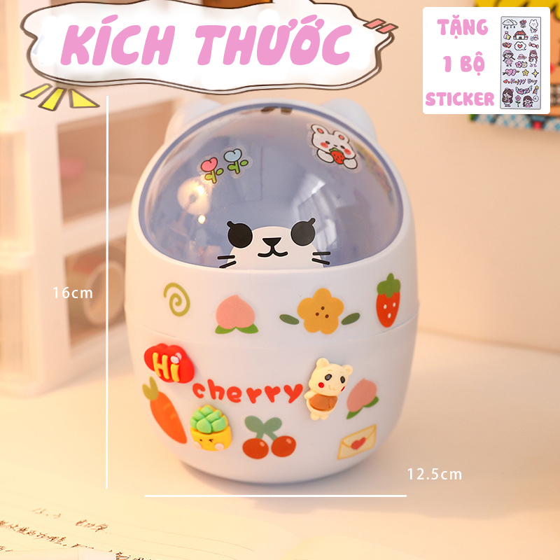 Hộp Đựng Bút Xinh Xắn Nắp Hình Gấu Cute, Thùng Rác Mini Trang Trí Decor, Tặng bộ sticker đi kèm