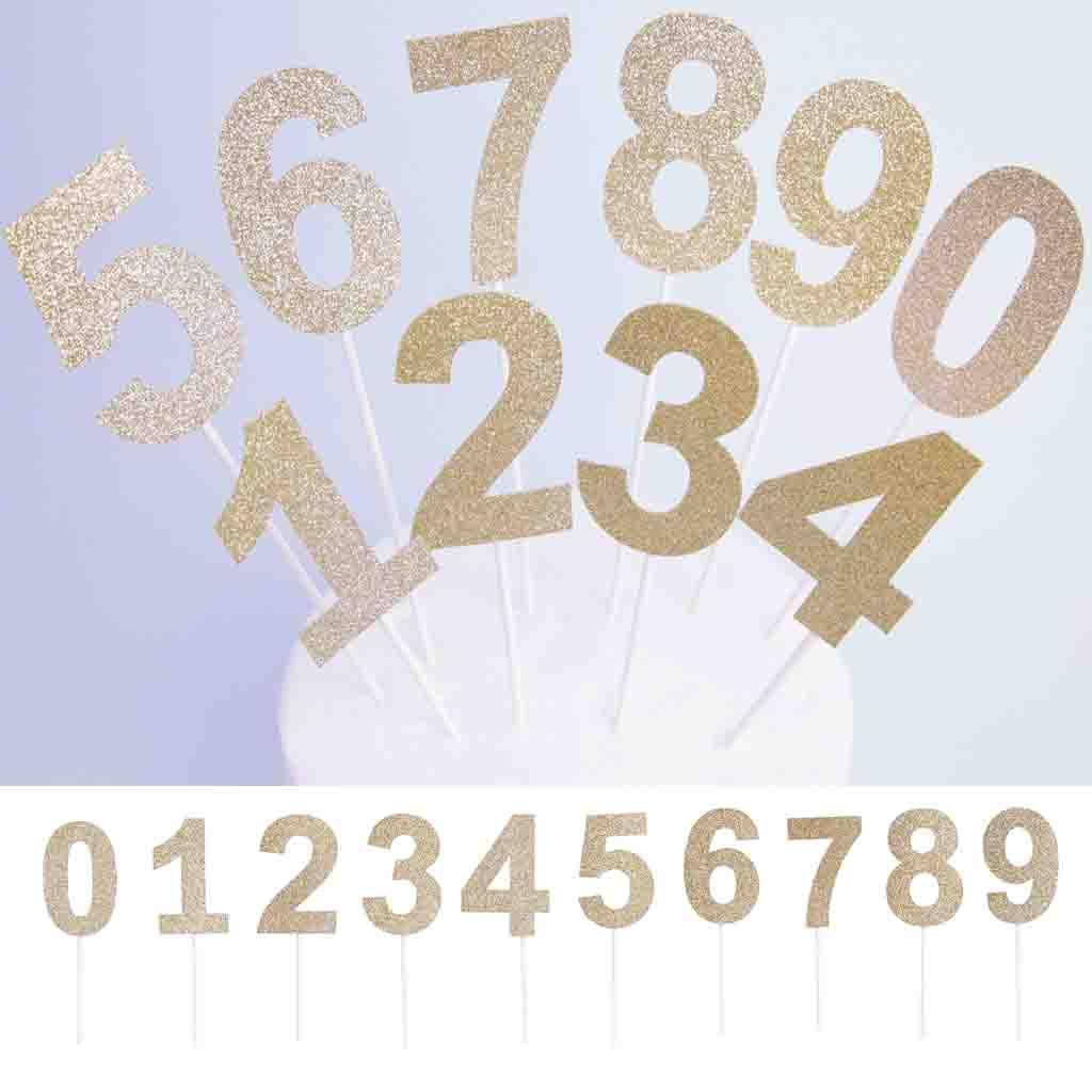 Glitter 0-9Cupcake Pick Cake Topper Baby Shower Birthday Anniversary Decor