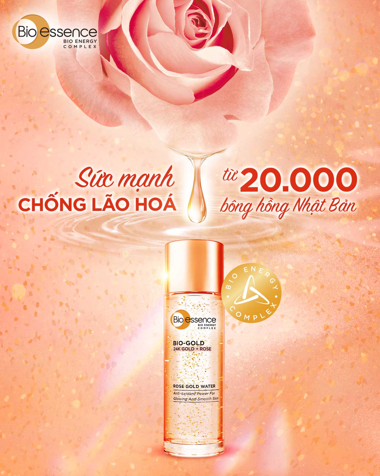 Nước dưỡng ngăn ngừa lão hóa Bio-Gold Rose chiết xuất vàng 24K tinh chất hoa hồng 100ml