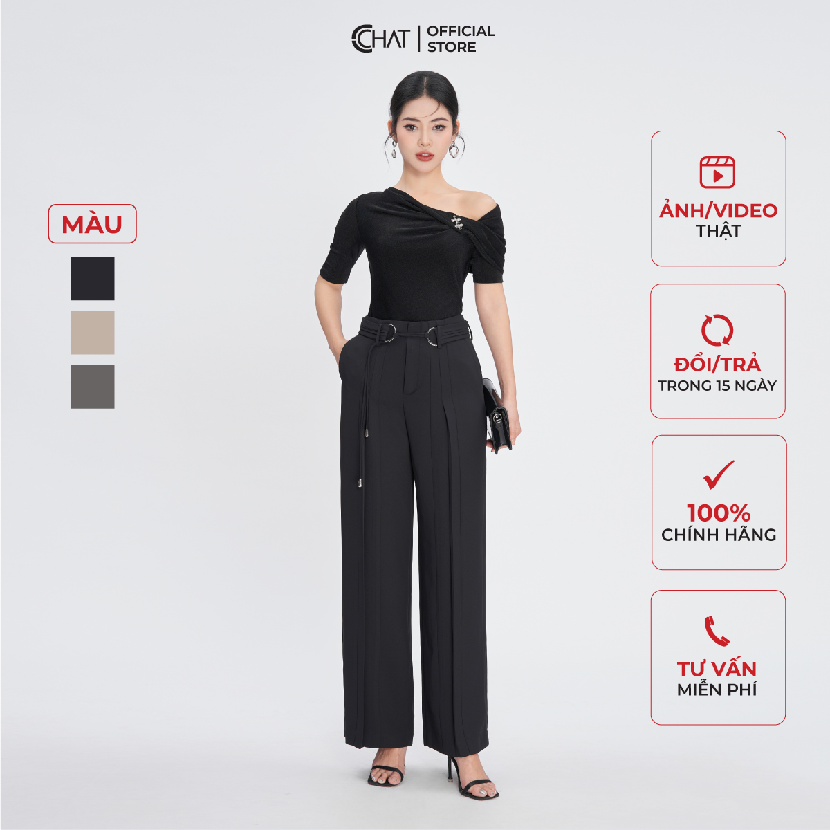 Quần Ống Rộng Kiểu Súp Trước Xếp Ly Chất Tuytsi Cao Cấp Mềm Mịn 53QDS8002ST