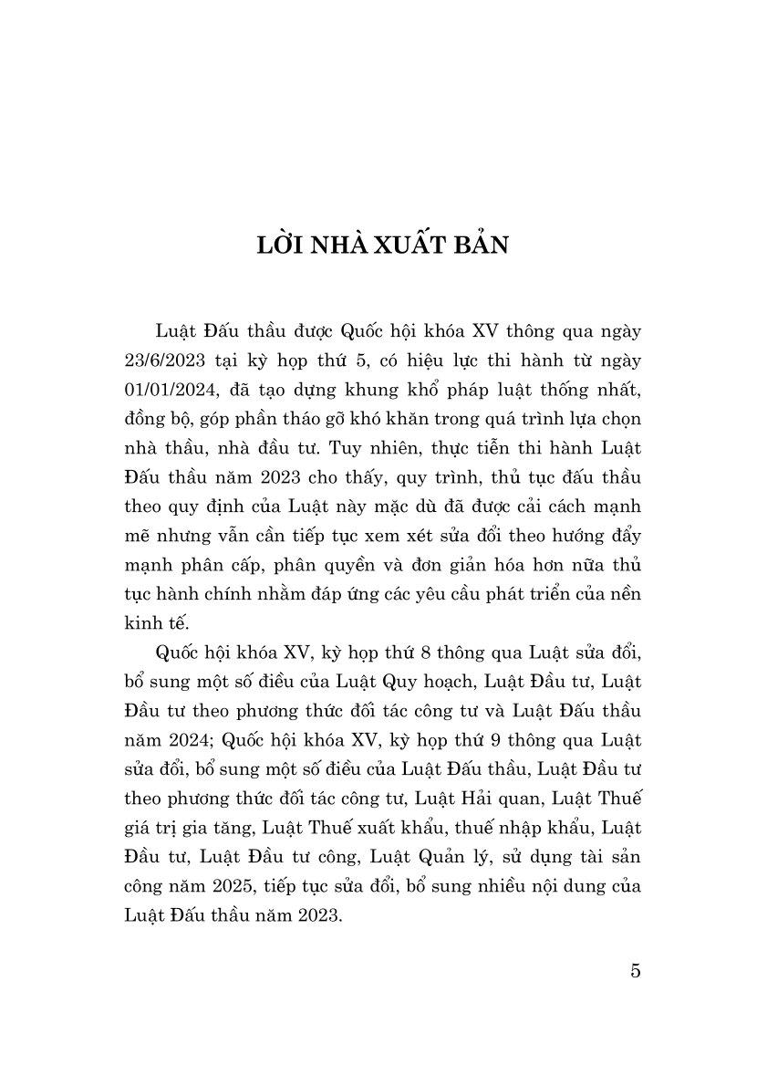 Sách - Luật Đấu Thầu Năm 2023 (Sửa Đổi, Bổ Sung Năm 2024, 2025)