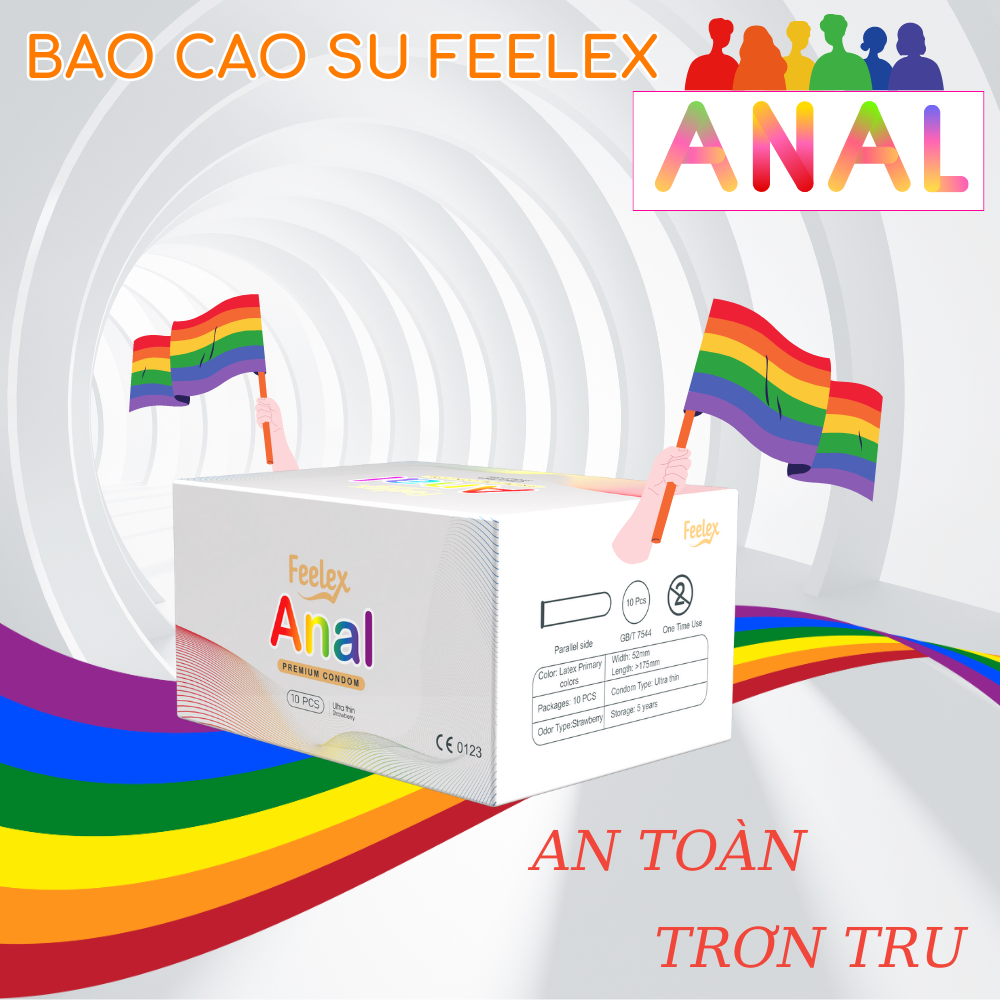 Bao cao su Feelex Anal cao cấp, gấp đôi bôi trơn, bảo vệ tốt hơn khi quan hệ hậu môn, hộp 10 bcs