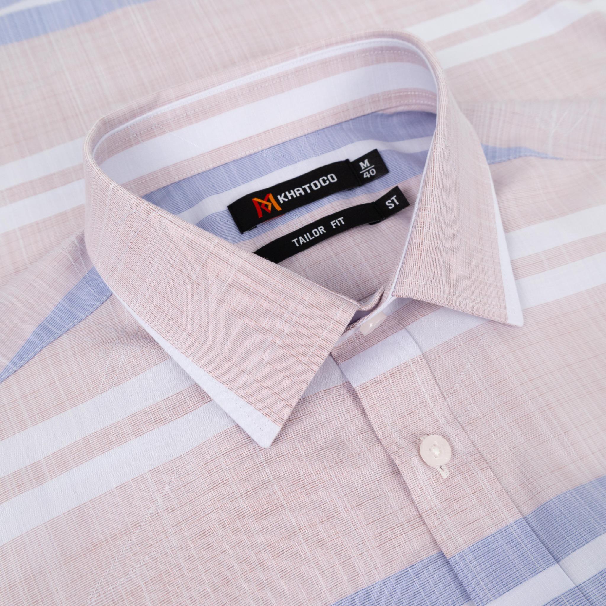 Áo sơ mi nam KHATOCO Tailor Fit ngắn tay A1MN568T2-CNSC817-2709-N