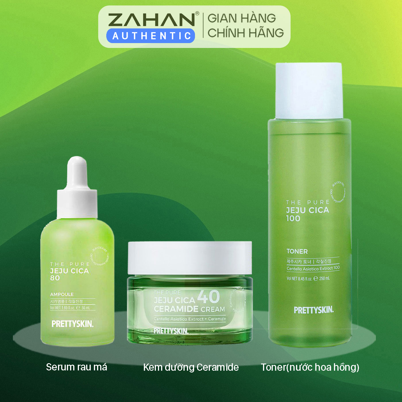Combo serum rau má, kem dưỡng Ceramide rau má, toner rau má