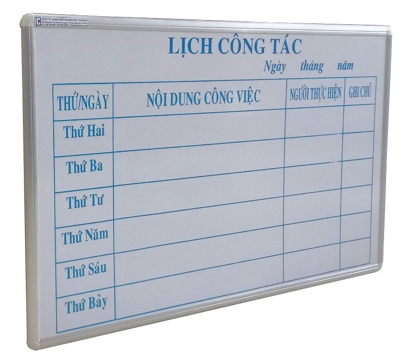 Bảng Lịch Công Tác viết lông Bavico BLCT Trắng