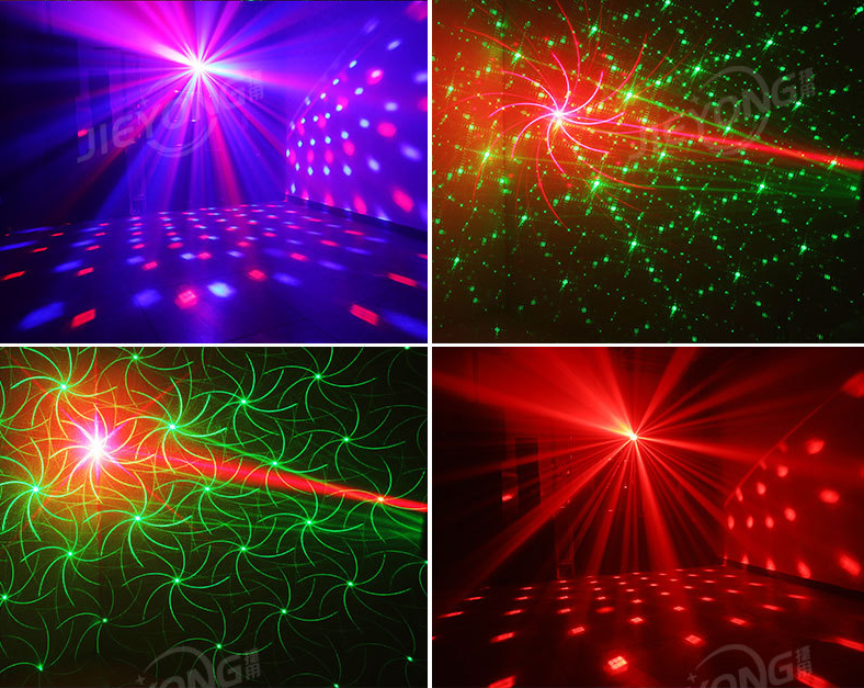 Đèn led laser cảm biến theo nhạc, có cầu xoay tự động, đèn trang trí phòng karaoke, sân khấu, tiệc gia đình, Có remot điều khiển