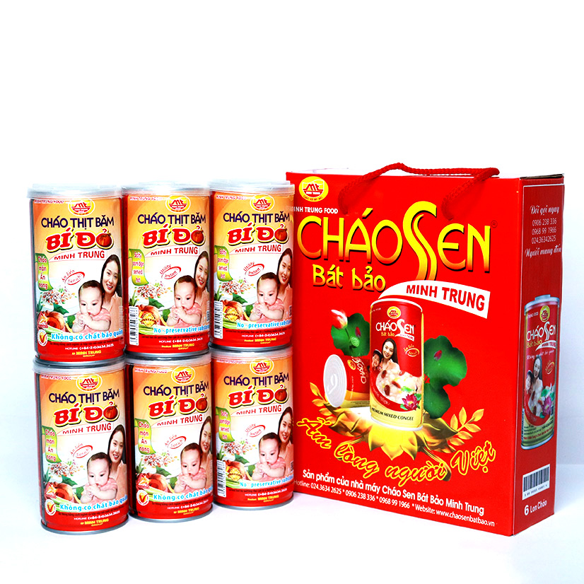 Cháo thịt băm bí đỏ Minh Trung 365g (combo 6 lon - CTBBĐ 6)