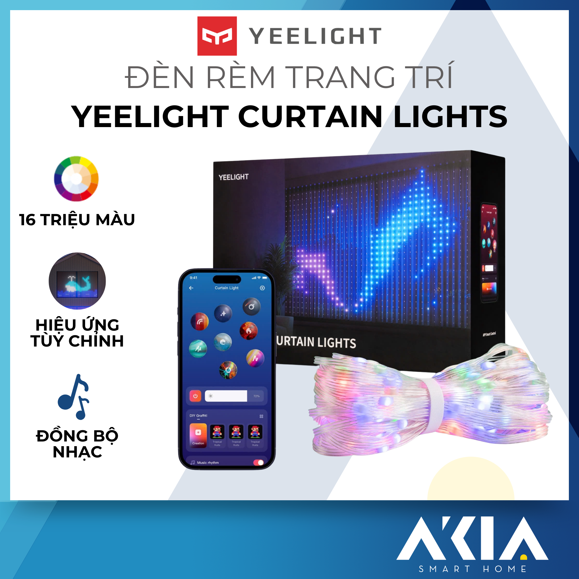 Đèn rèm trang trí Yeelight Curtain Light - 16 triệu màu, Đồng bộ nhạc, Nhiều hiệu ứng - Hàng chính hãng