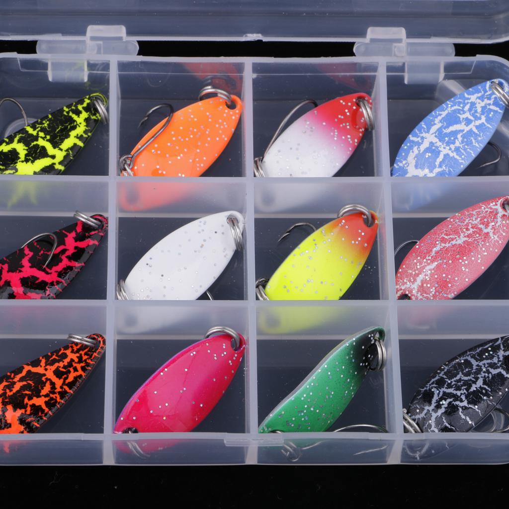 12pcs Fishing Lure Spoons Sequins Baits Hard Lure with Single Hook Colorful