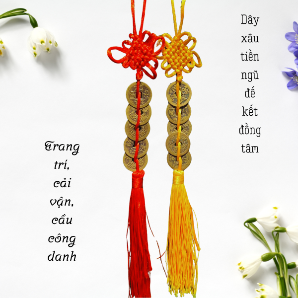 Dây xâu tiền ngũ đế kết đồng tâm NHASAN Trang trí, cải vận, cầu công danh