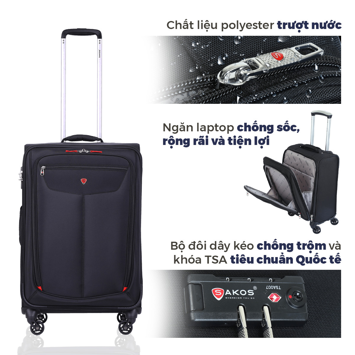 Vali Kéo Vải Du Lịch SAKOS WINNER 5 - Size S/ Xách Tay (Cabin) - Khóa TSA - Chống Thấm, Trượt Nước