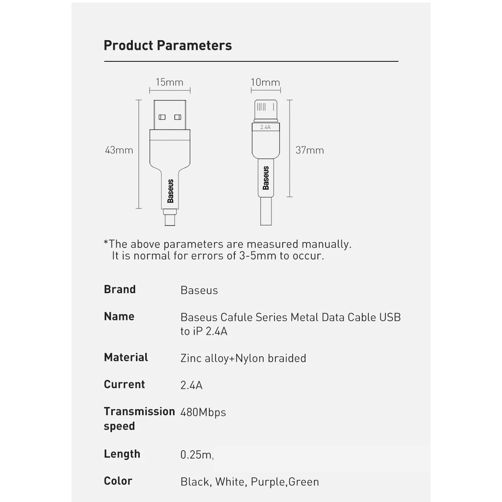 Cáp sạc và dữ liệu dòng 2.4A cho iP Baseus Metal Data Cable CALJK-A01 - Hàng chính hãng