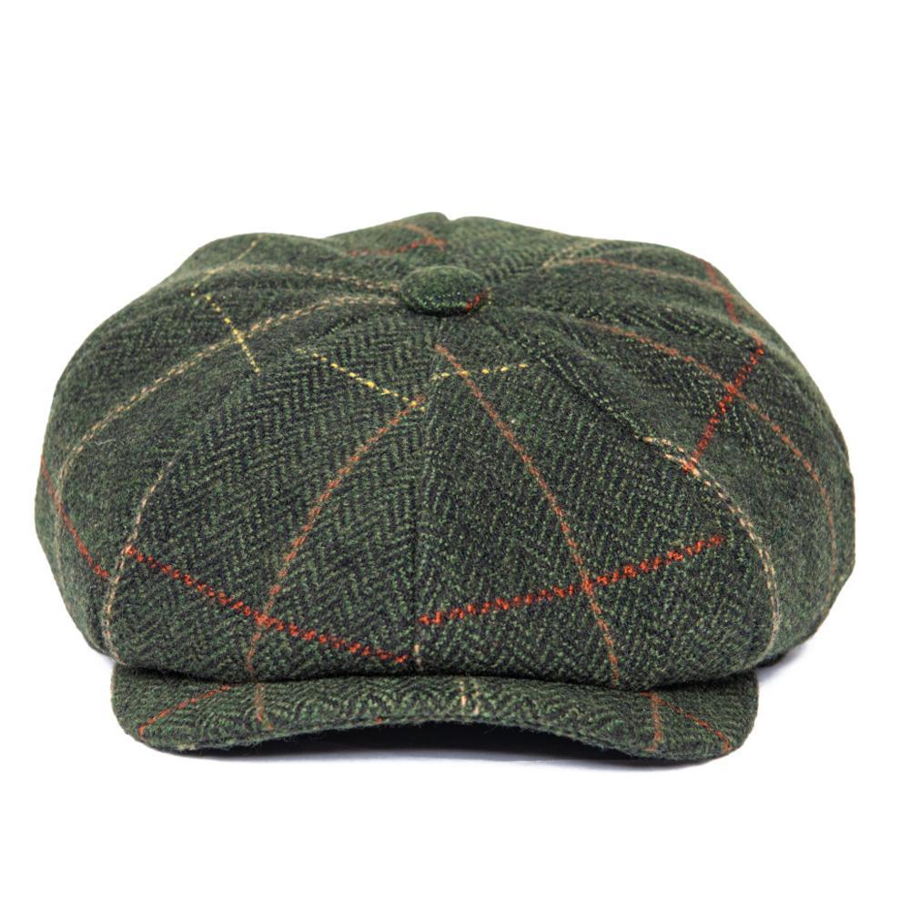 Feinion Newsboy Nắp Cho Nam Nữ 50% Len Tweed Dẹt Mũ Sừng Trâu Cabbies Driver Lá Xanh Lá Vàng 068