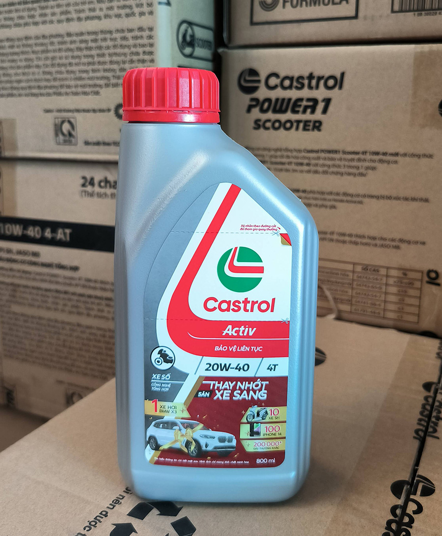 Dầu động cơ xe số Castrol Activ 4T, 20W-40, 0,8L