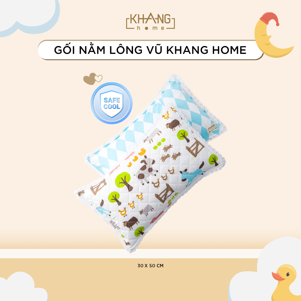 Gối Nằm Lông Vũ Trẻ Em Cao Cấp Khang Home Thoáng Mát An Toàn Cho Bé Size 30x50cm