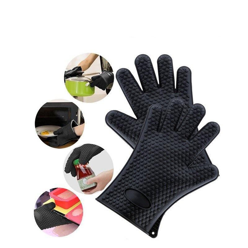 1PCS Long Thick Silicone Gloves Heat-resistant Non-slip Microwave Oven Mitts Kitchen baking accessories BBQ Cooking Oven Gloves