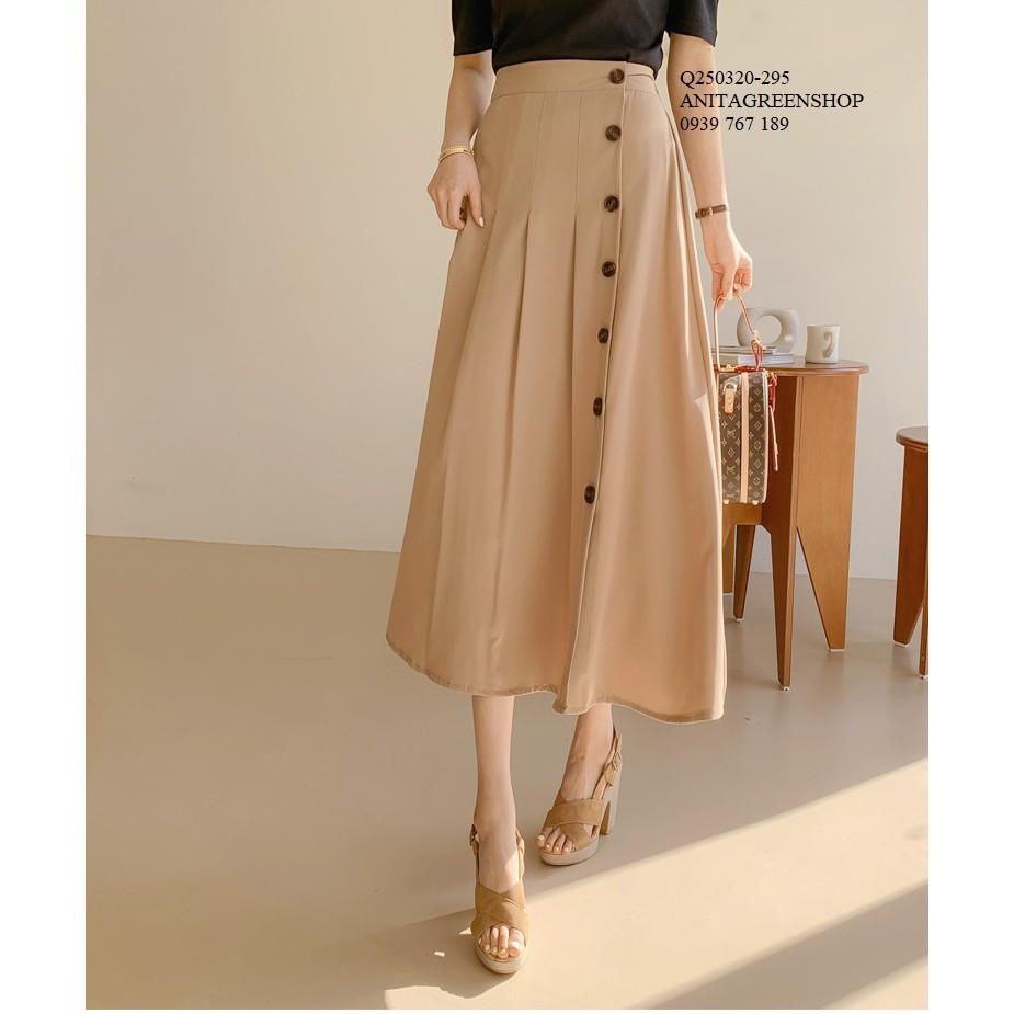 Q250320 CHÂN VÁY MIDI PHỐI NÚT