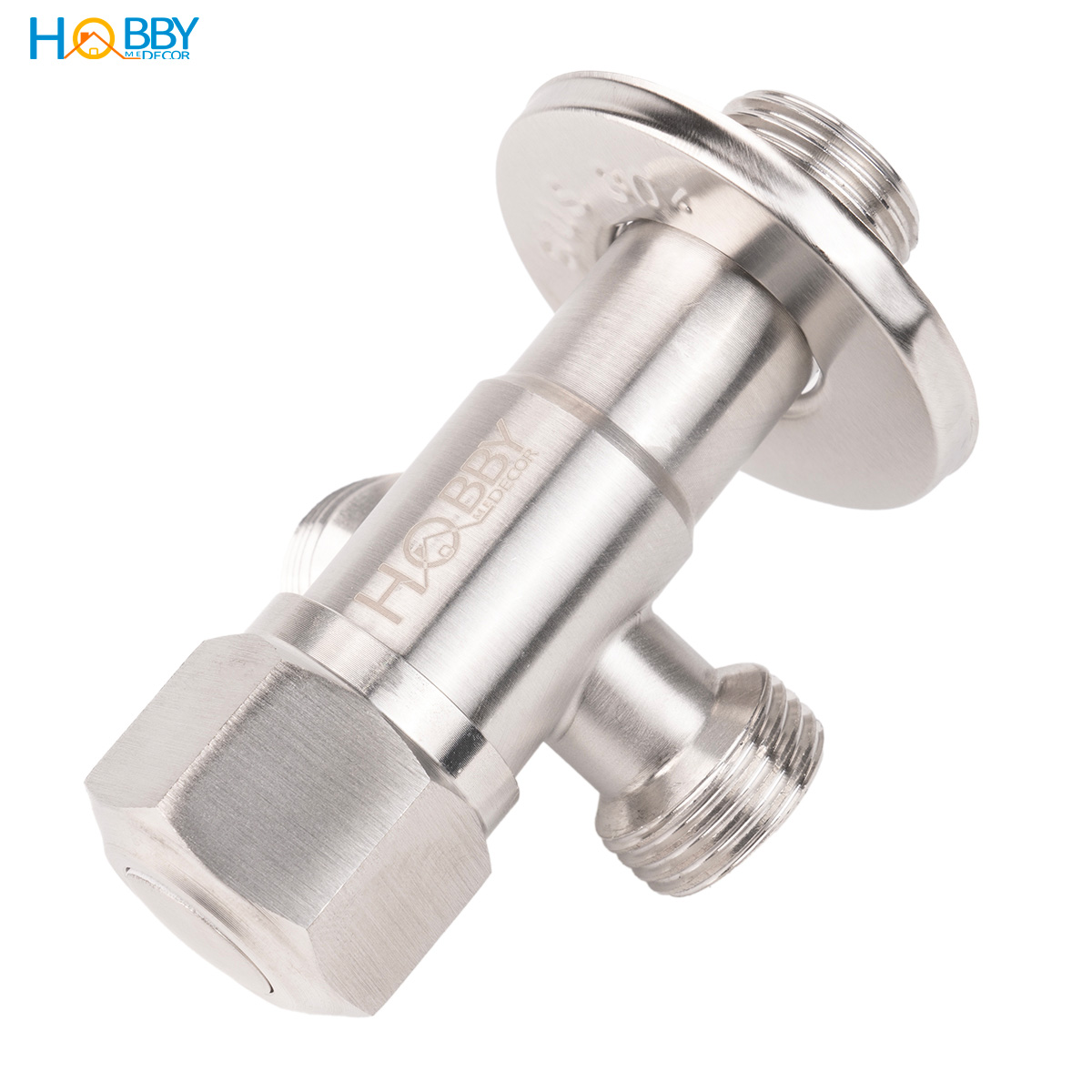 Van chia nước góc vuông ra 2 đầu ren 21 inox 304 Hobby home decor DNV1