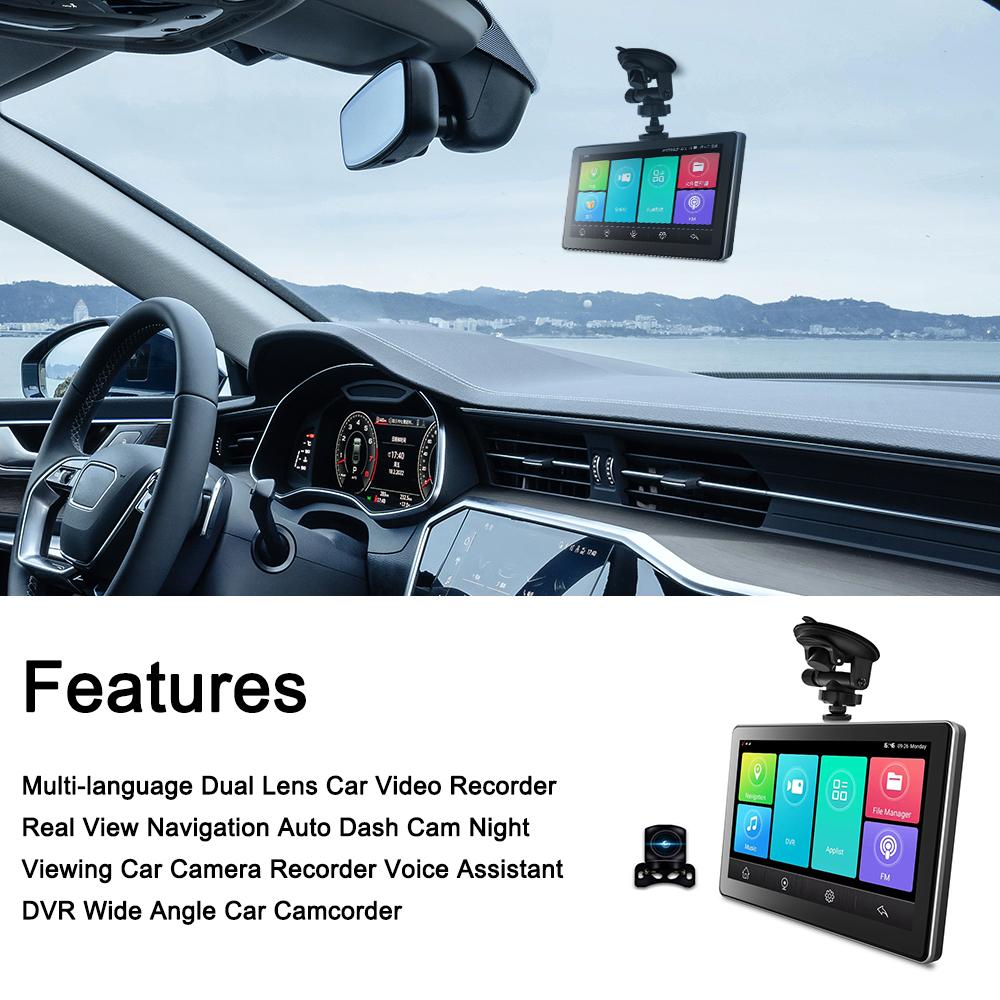Multi-language Dual Lens Car Video Recorder Real View Navigation Auto Dash Cam Night Viewing Car Camera Recorder Voice Assistant DVR Wide Angle Car Camcorder