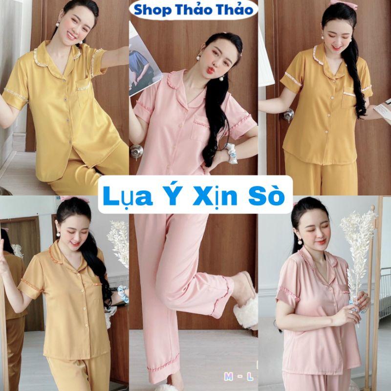 Bộ Pijama Lụa Ý Cao Cấp Quần Dài Tay Ngắn Phối Bèo Xinh Xắn Hàng Có Đủ SizeGiảm 10K Đơn 200K