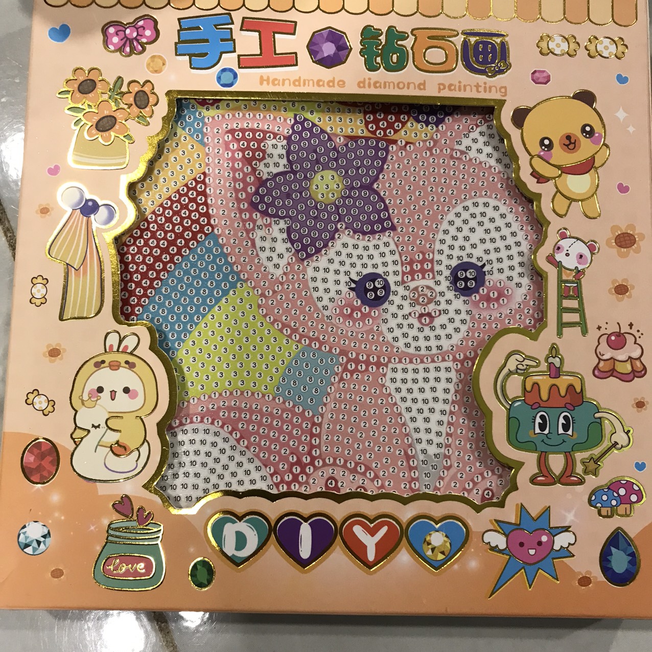 Tranh Đính Đá, COMBO 3 TRANH NGẪU NHIÊN, Tranh Đính Đá Tự Làm Kèm Khung 20x20cm, Quà Tặng Sinh Nhật Cho Bé Gái