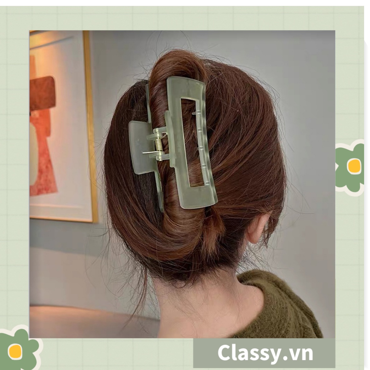Kẹp tóc càng cua Classy màu xanh lá, dạng kẹp trong đục, nhiều kiểu dáng hiện đại PK1169