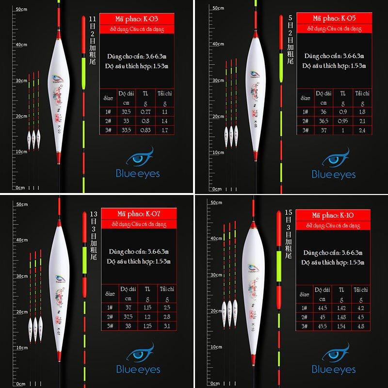 Hộp phao câu đài Nano 12 quả Blue eyes đầy đủ thông số, nhạy cá tín hiệu chuẩn PK16