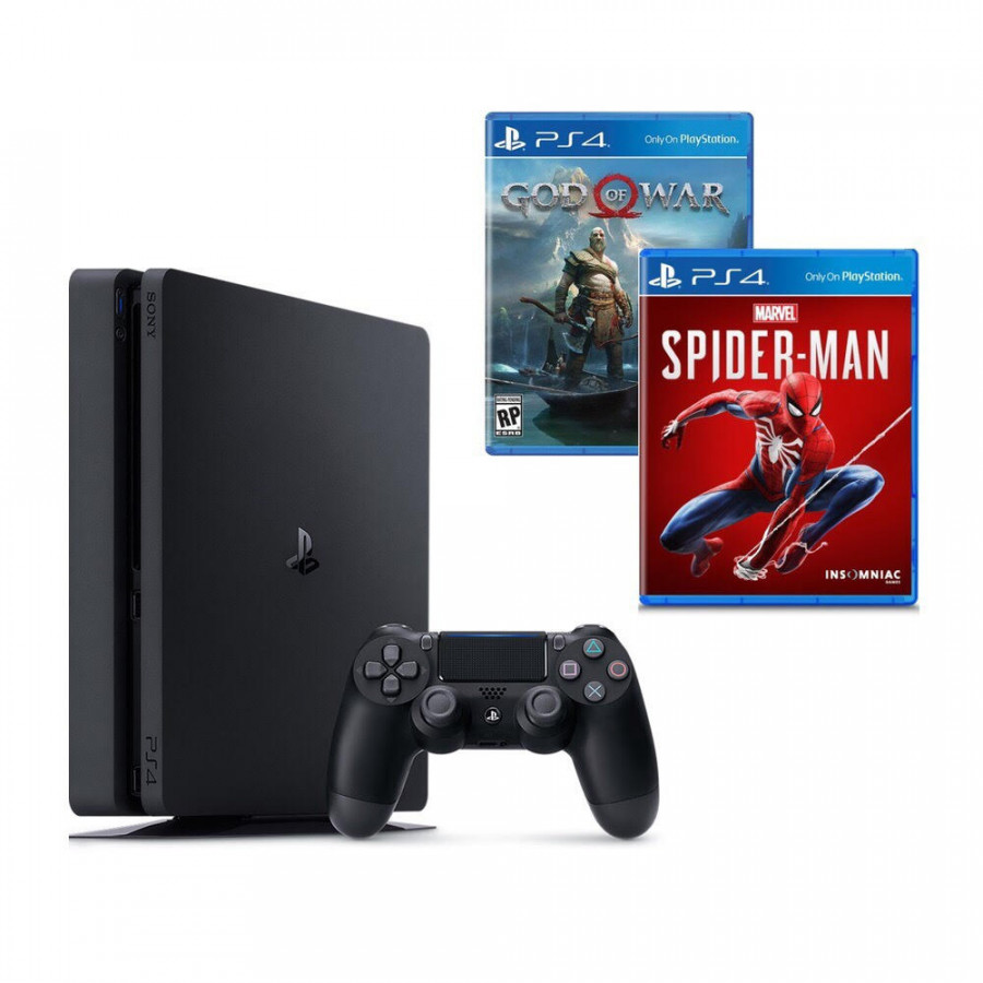 Bộ playstation 4 slim (500gb)  kèm 2 đĩa  game spider-man + godofwar 4 - chính hãng