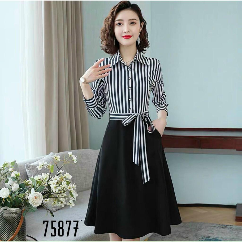 Đầm váy nữ sơ mi chân váy đen dự tiệc văn phòng dạo phố thanh lịch