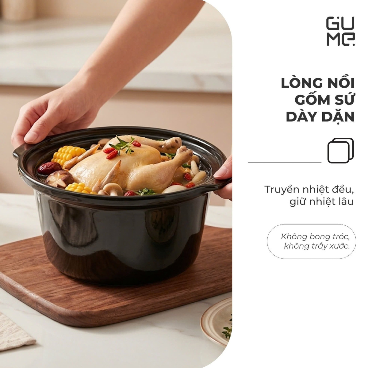 Nồi kho cá, nấu cháo chậm, hầm nhừ chuyên dụng Hàn Quốc 3L GM-PC2303, hàng chính hãng