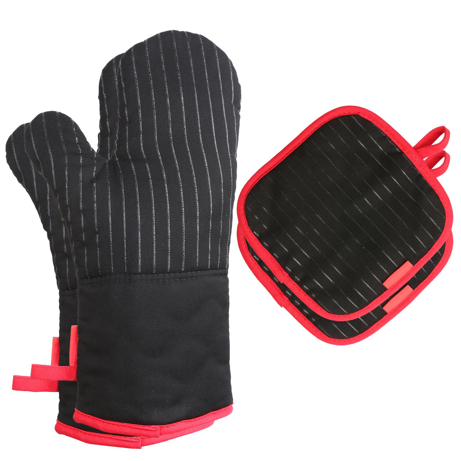 Cotton Silicone Oven Mitts Heat Resistant Non-Slip Barbecue Gloves Kitchen Gloves 1 Pair Oven Mitts 2 Pot Holders