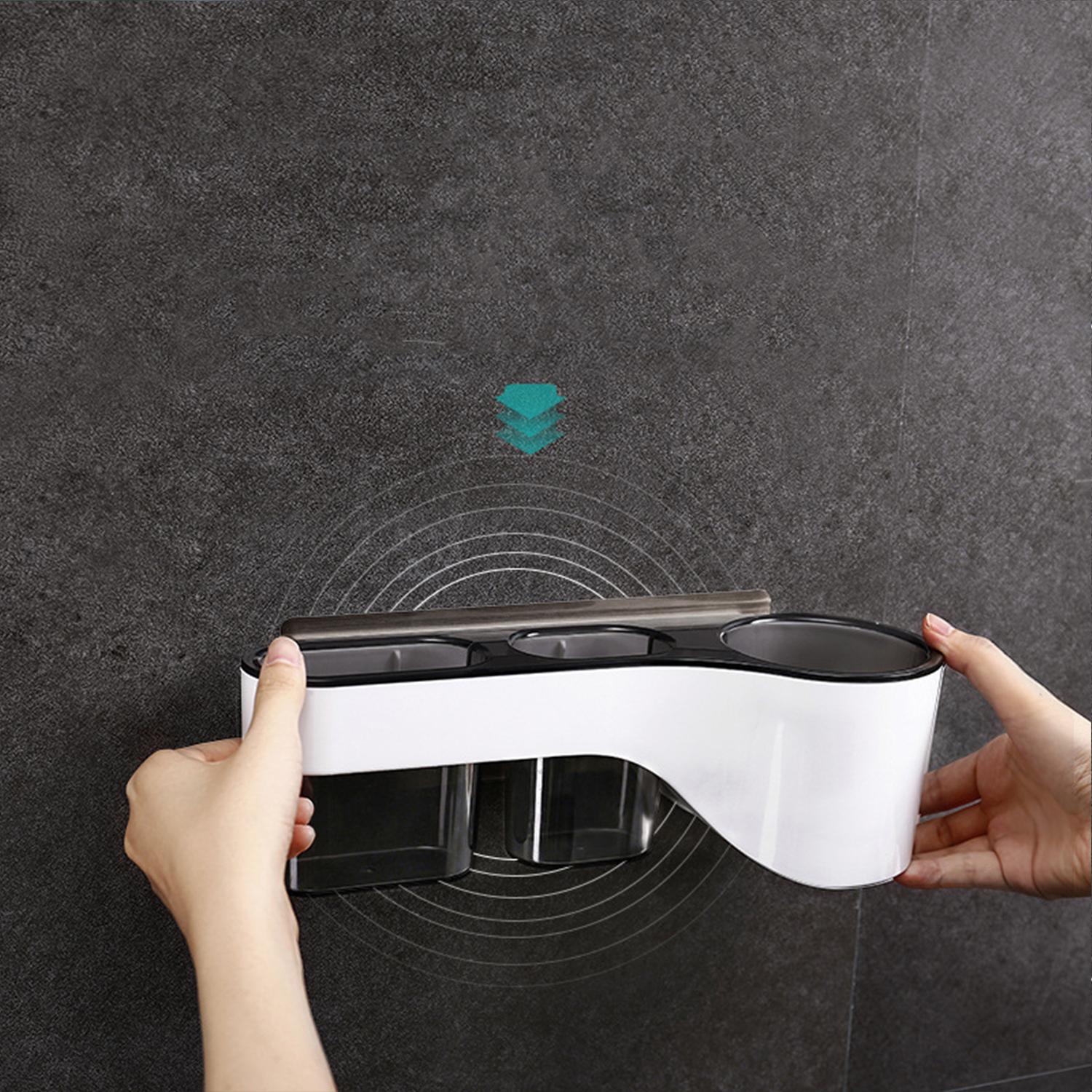 Giá đỡ máy sấy tóc treo tường, có rãnh đựng cốc và các dụng cụ tạo kiểu