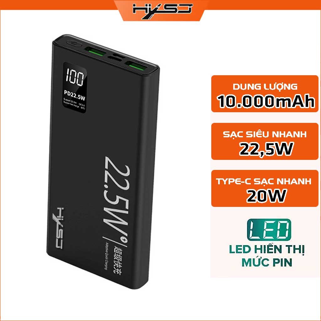 Pin Sạc Dự Phòng 10.000mAh HXSJ K7 - 2 Cổng sạc siêu nhanh 22.5W, Type-C 20W,  Kích Thước Mỏng và Nhẹ - HÀNG CHÍNH HÃNG