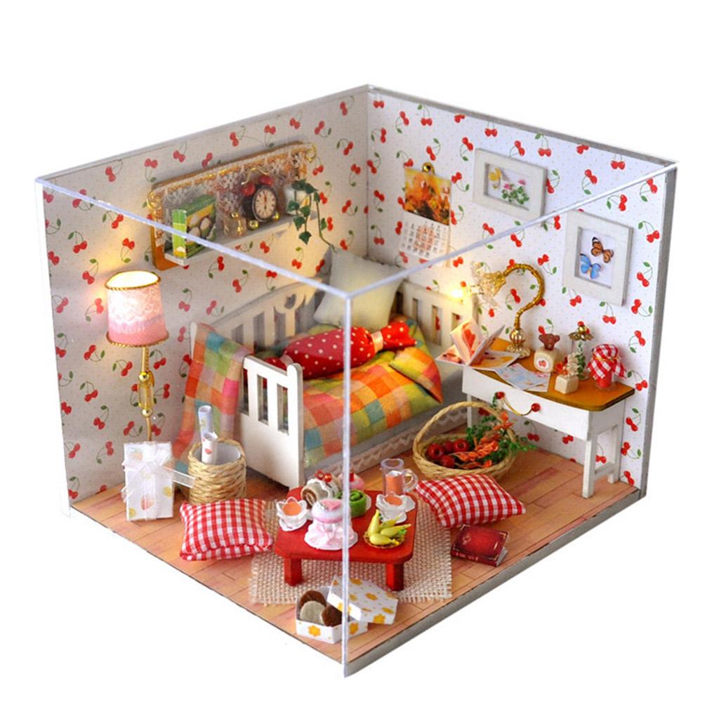 LED Light Miniature DollHouse Creative Dustproof Cover Kit Festival Gift