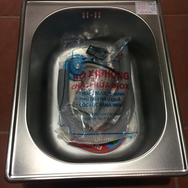 Chậu rửa bát Inox Tân Á xuất khẩu 1 ngăn (không có bàn phụ) - đã đủ phụ kiện thoát nước