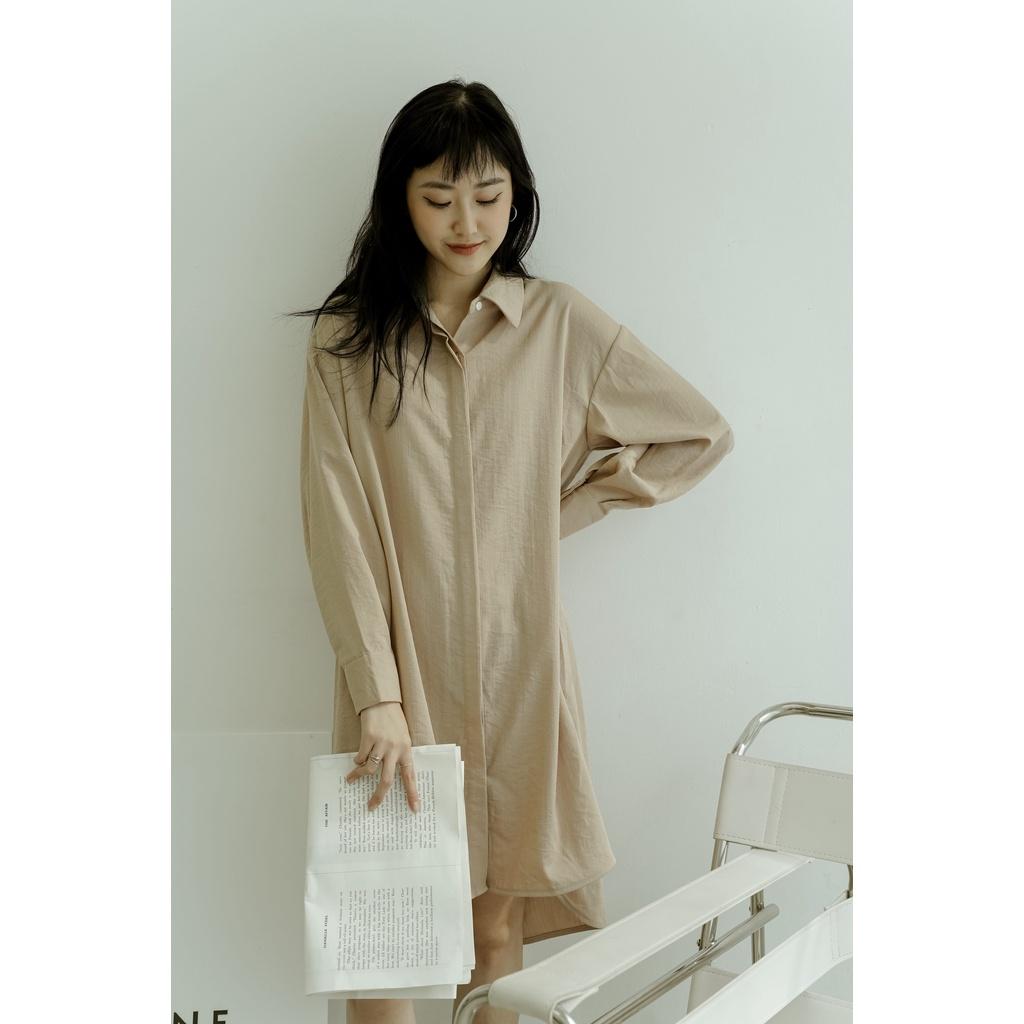 Váy sơ mi Méo shop Dure dáng dài dài tay bo eo phong cách công sở