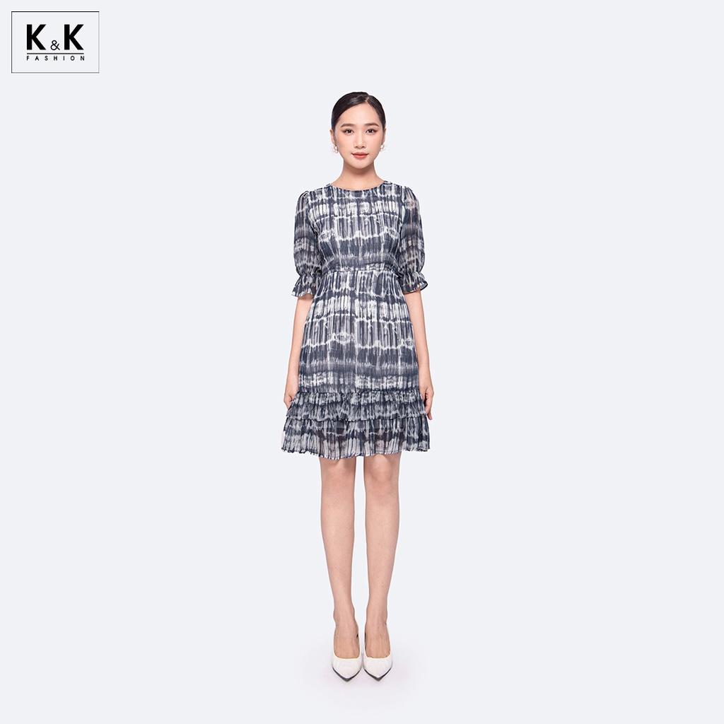 Đầm Đuôi Cá Họa Tiết Tay Lỡ Phối Bèo K&K Fashion KK119-36 Chất Liệu Voan Hàn