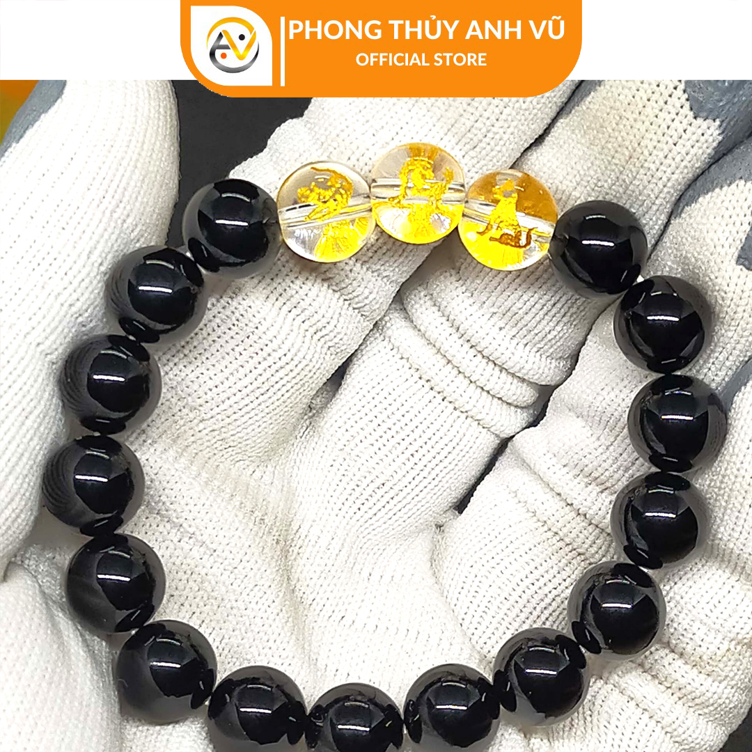 Vòng tam hợp dần ngọ tuất đã khai quang - vòng tay mã não đen - size 8 10 12ly cho nam nữ - may mắn tài lộc - Vòng Tam Hợp Anh Vũ