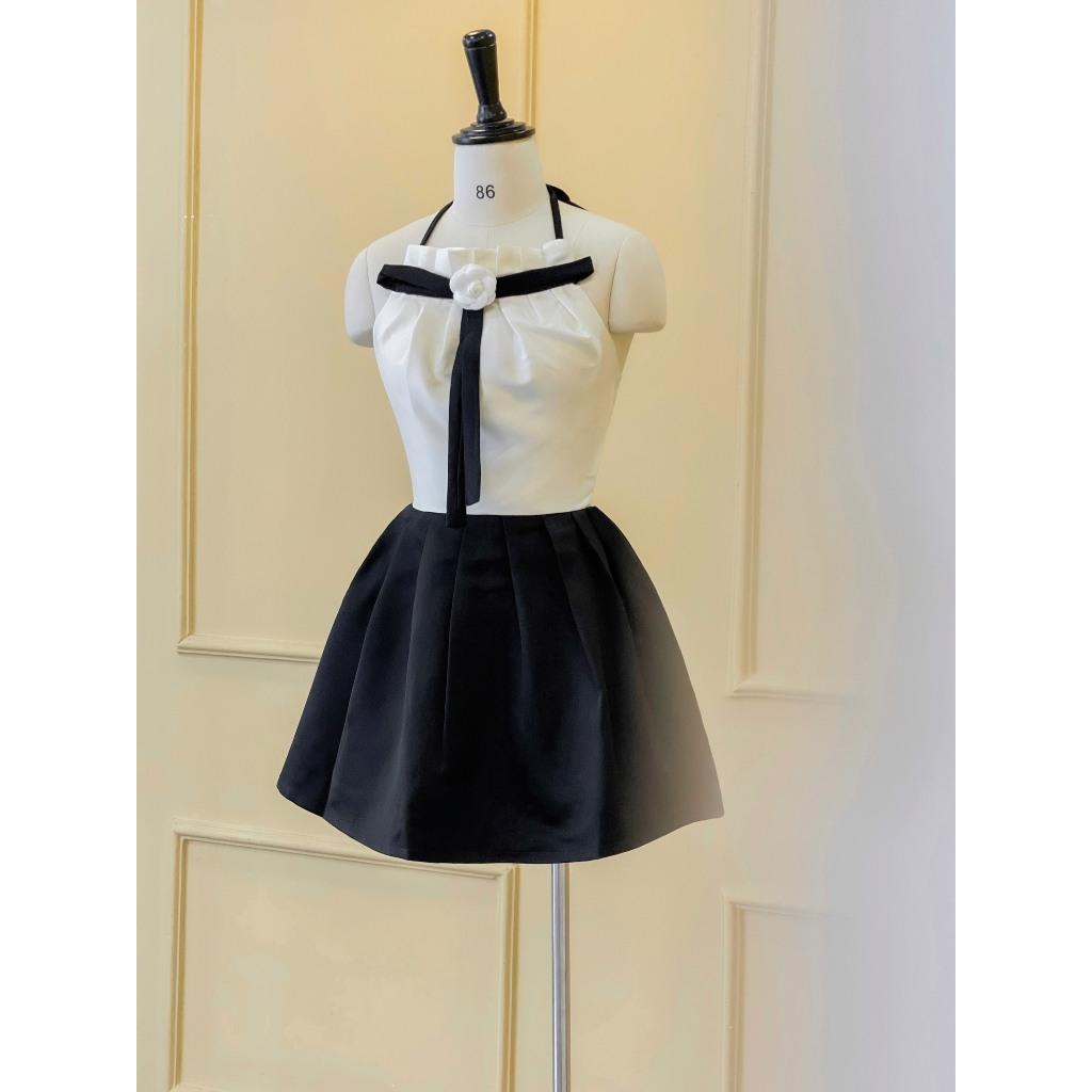 Đầm dự tiệc,Đầm TAFTA KIM TUYẾN CỔ YẾM NƠ PHỐI TÙNG PHI ĐEN Trendy Clothing
